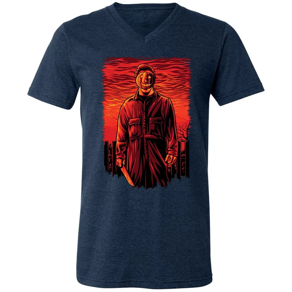 Unisex V-Neck T-Shirt - F22K7U5P - Heather Navy - 15