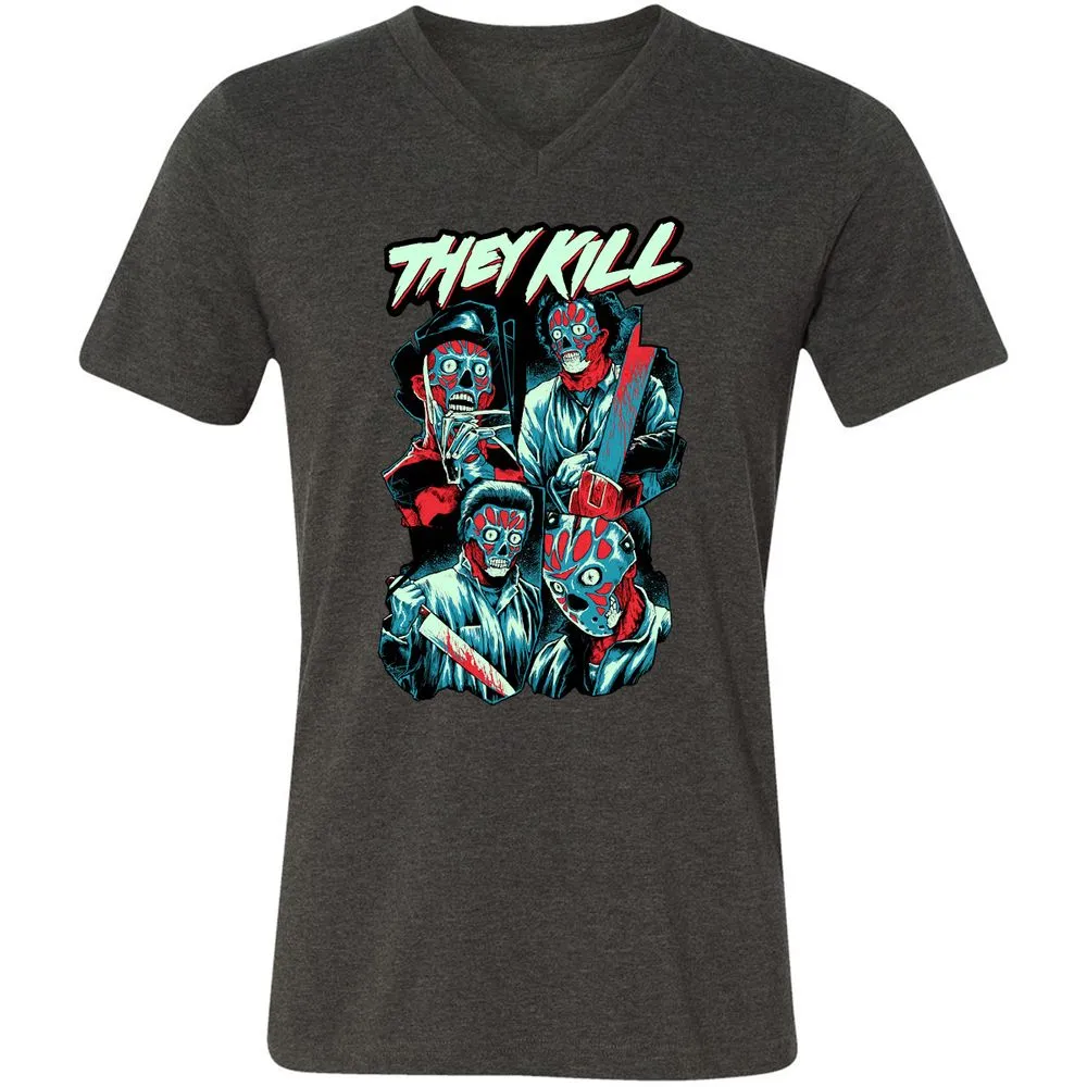 Unisex V-Neck T-Shirt - 4CUXCPYF - Dark Grey Heather - 8