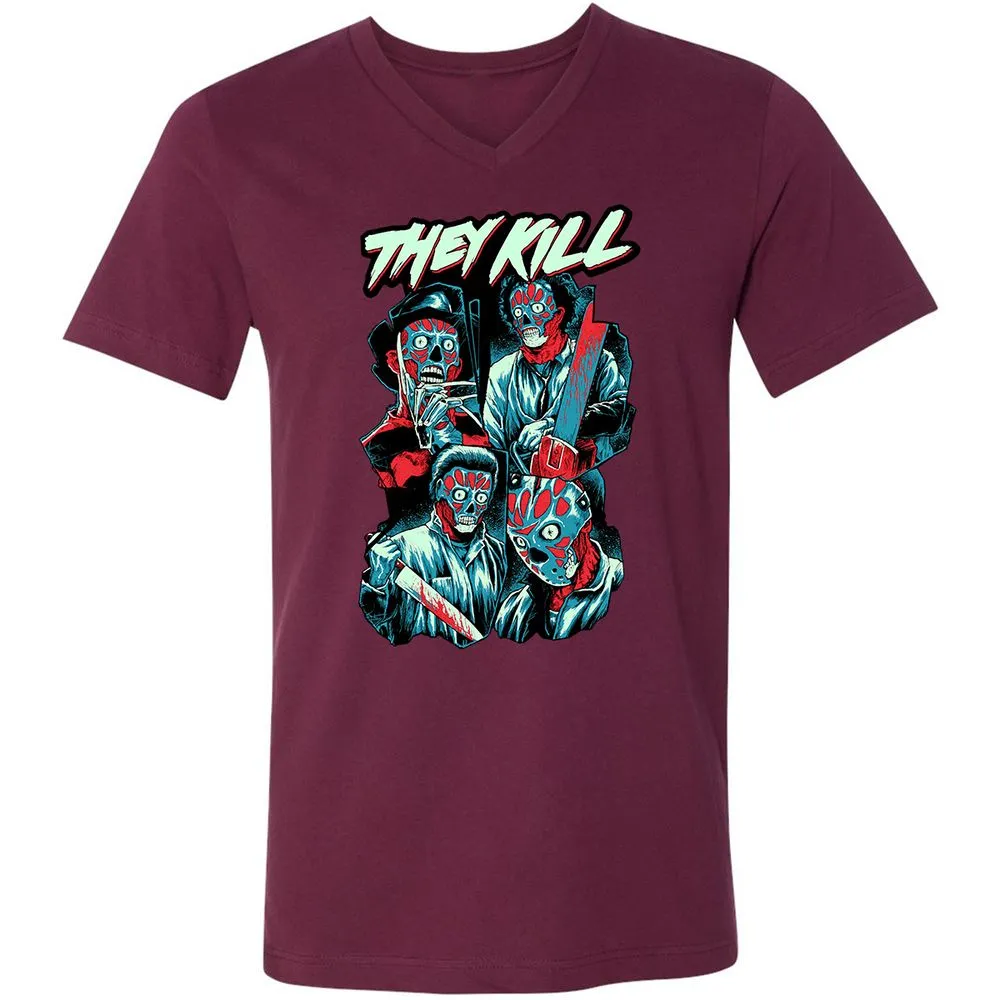 Unisex V-Neck T-Shirt - 4CUXCPYF - Maroon - 6