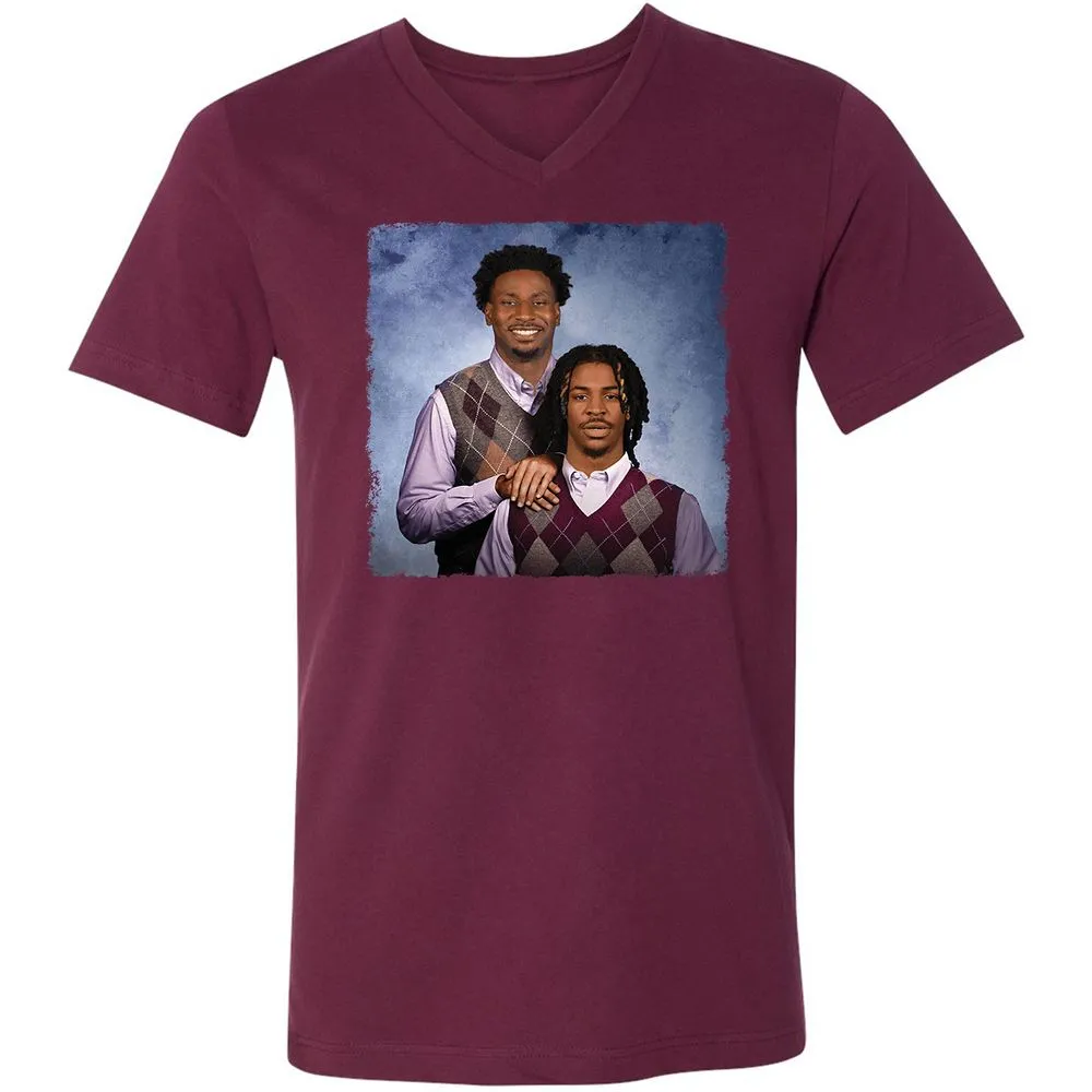 Unisex V-Neck T-Shirt - VYBMJJM1 - Maroon - 6