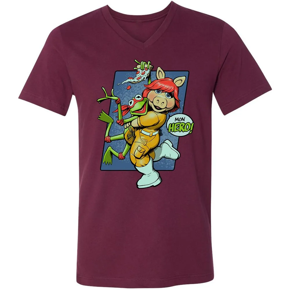 Unisex V-Neck T-Shirt - 2HK7NM37 - Maroon - 6