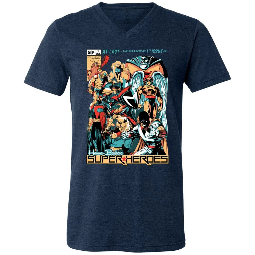 Unisex V-Neck T-Shirt - C4RNGJXQ - Heather Navy - 15