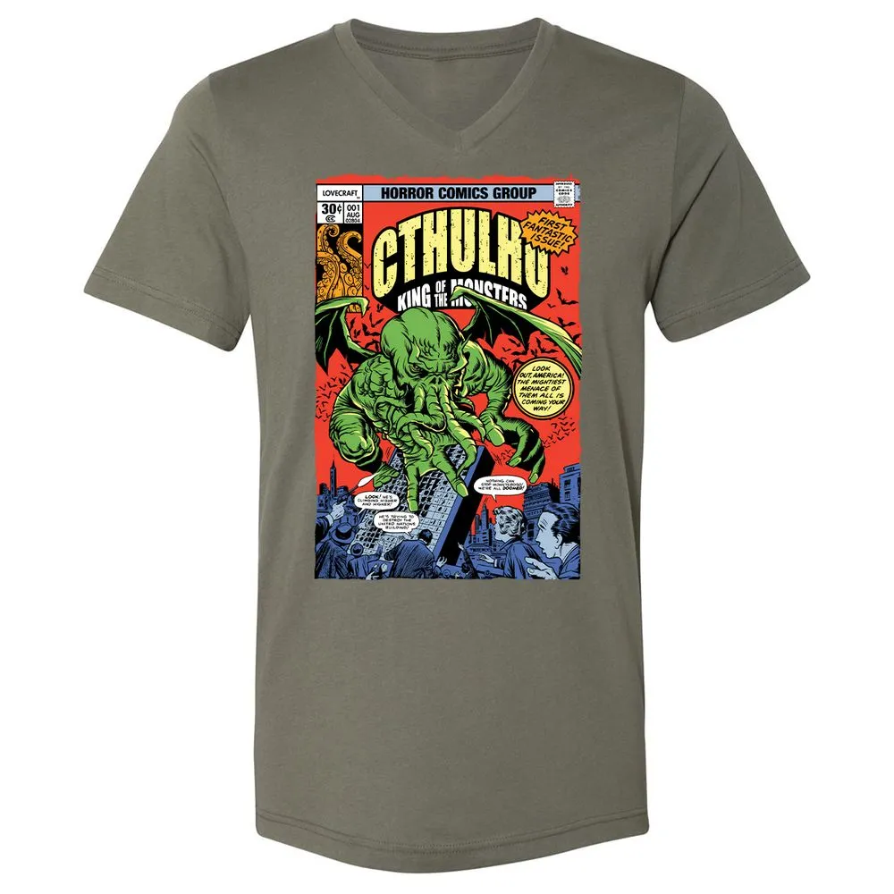Unisex V-Neck T-Shirt - XKZ1X9TJ - Military Green - 10