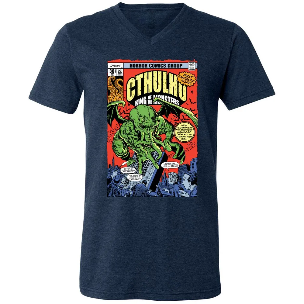 Unisex V-Neck T-Shirt - XKZ1X9TJ - Heather Navy - 15
