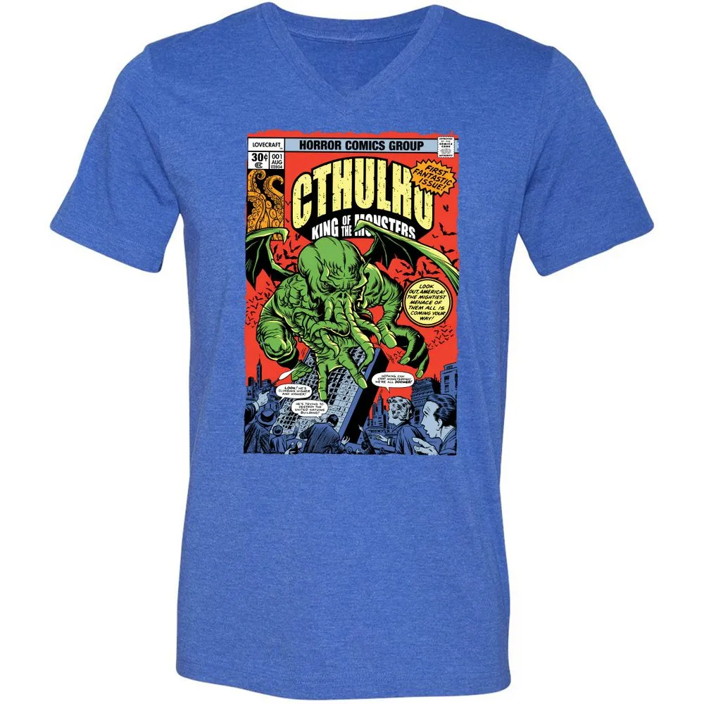 Unisex V-Neck T-Shirt - XKZ1X9TJ - Heather True Royal - 14