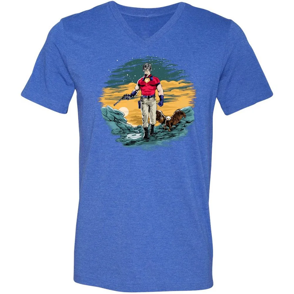 Unisex V-Neck T-Shirt - EGTFR1WN - Heather True Royal - 14