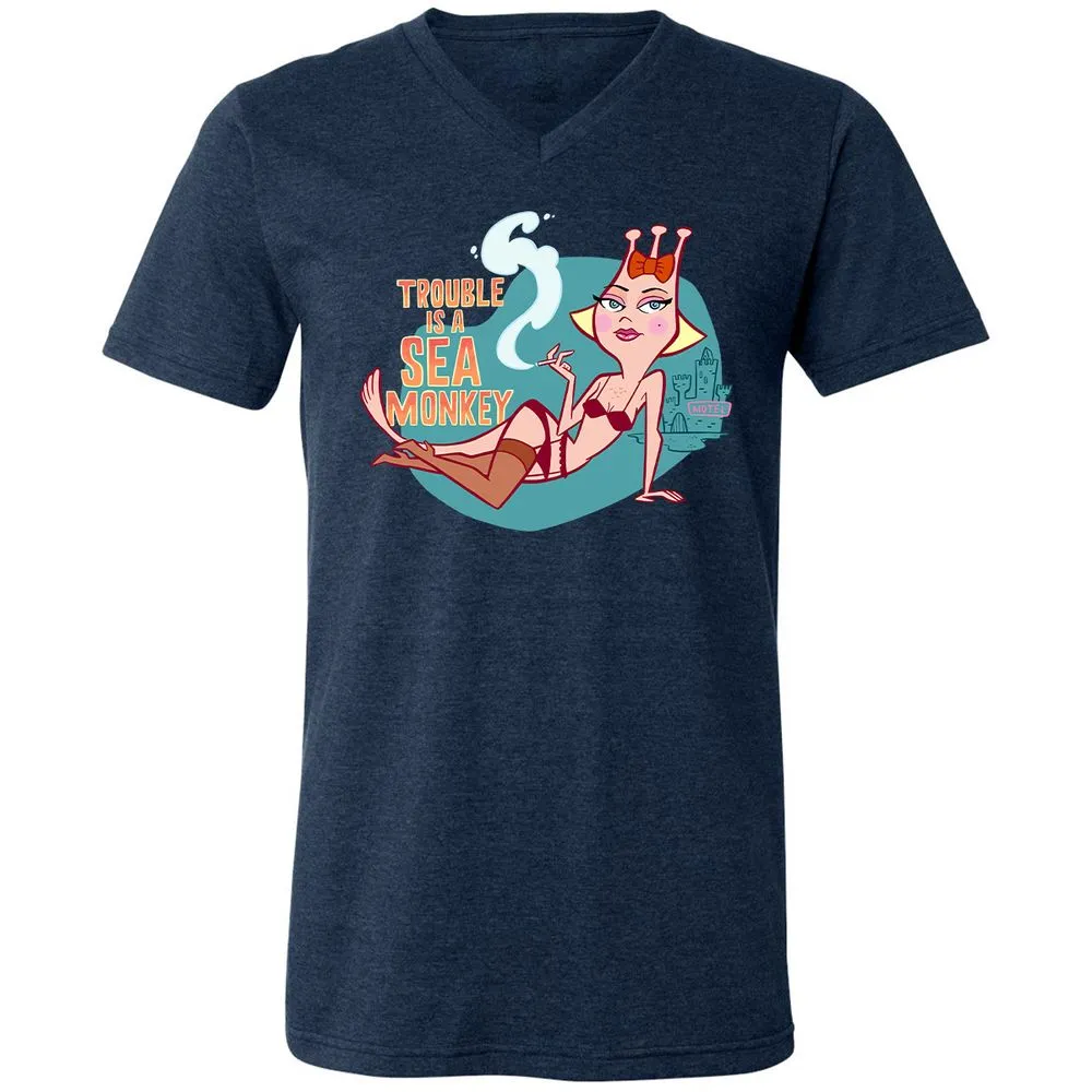 Unisex V-Neck T-Shirt - ZTNHL4H8 - Heather Navy - 15