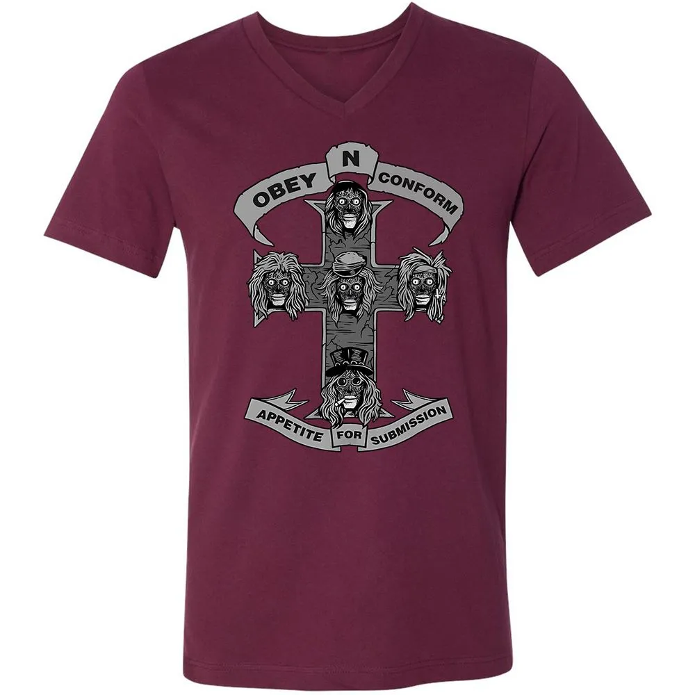 Unisex V-Neck T-Shirt - 83P2CZXJ - Maroon - 6
