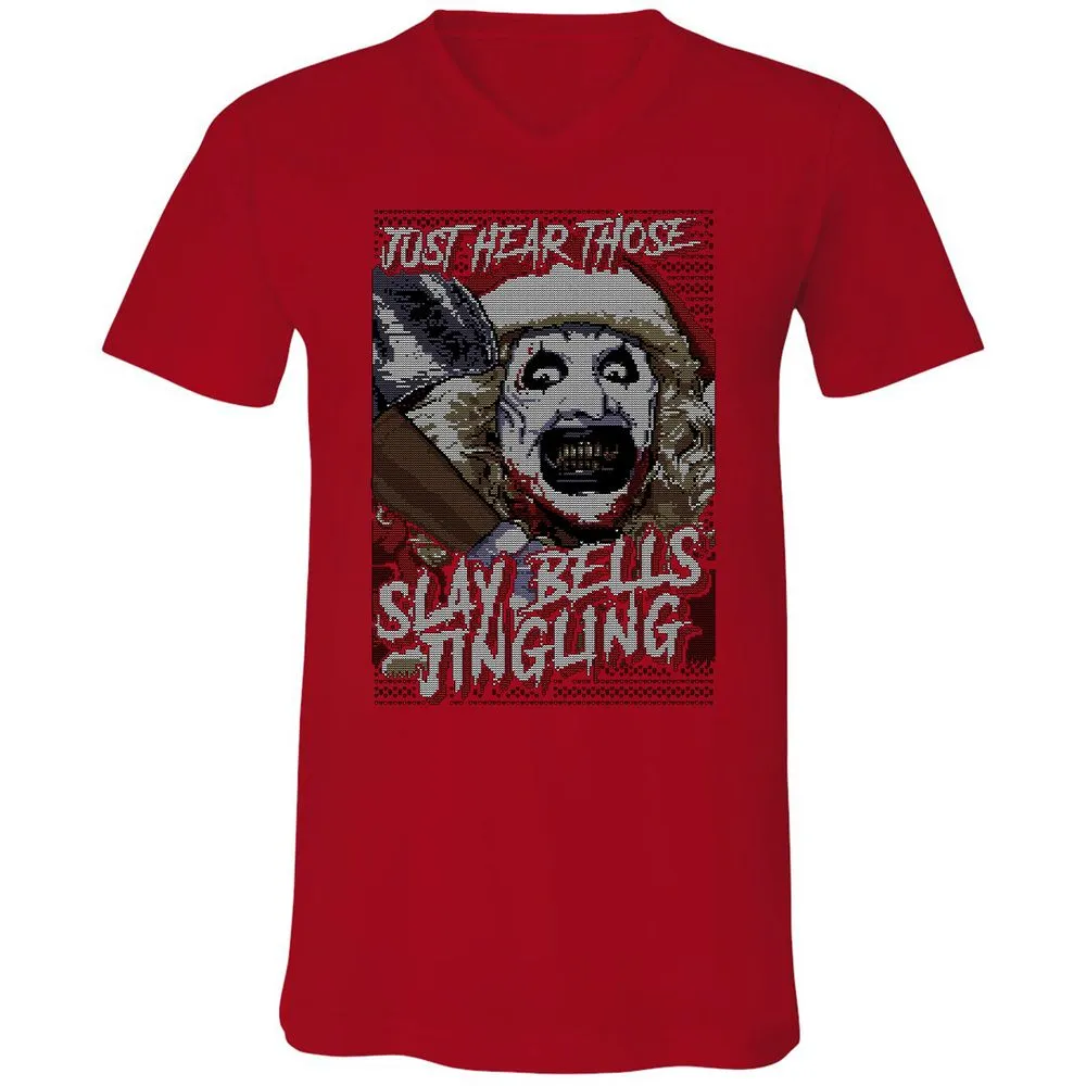 Slay Bells Jingling Unisex V-Neck T-Shirt - Red - 3