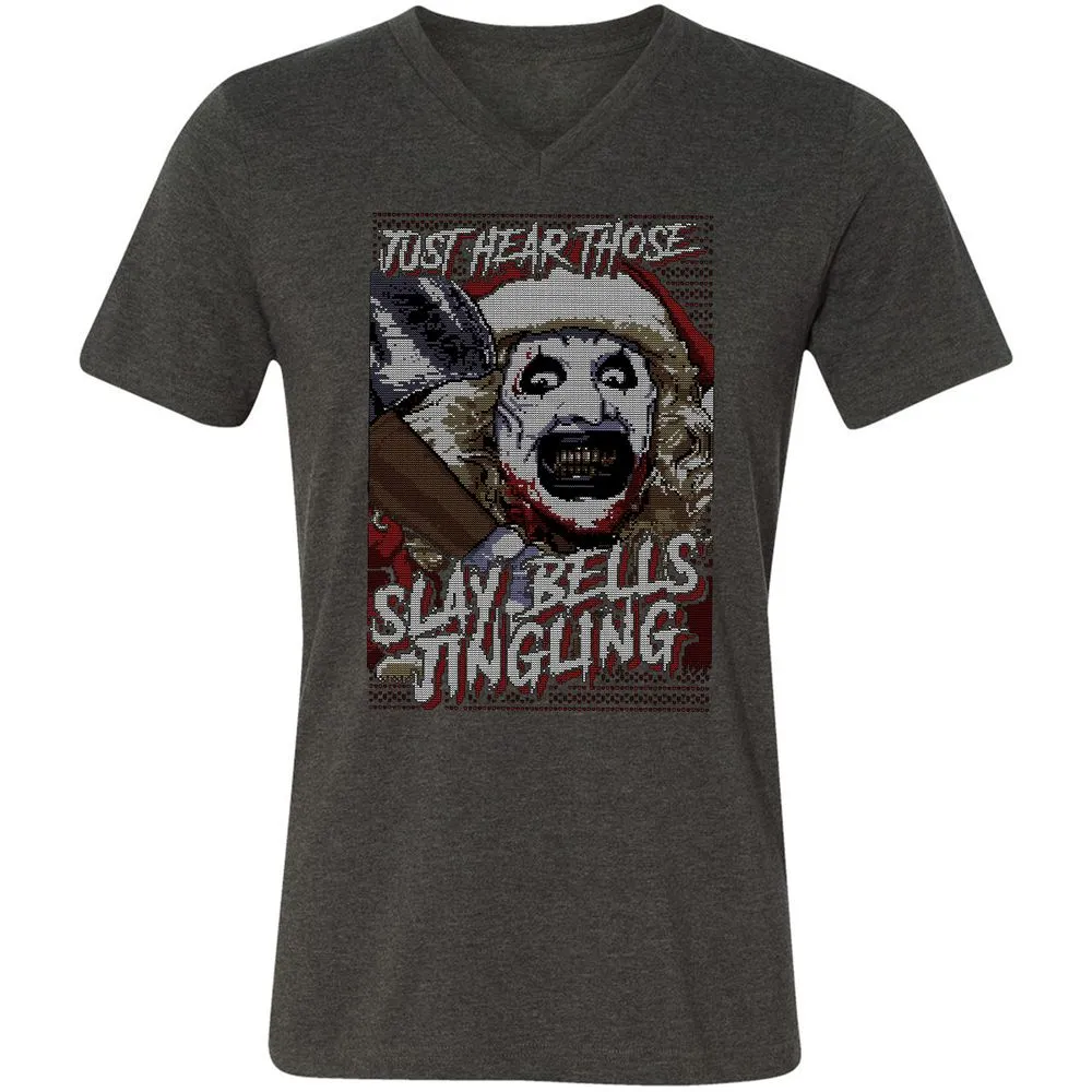Slay Bells Jingling Unisex V-Neck T-Shirt - Dark Grey Heather - 8