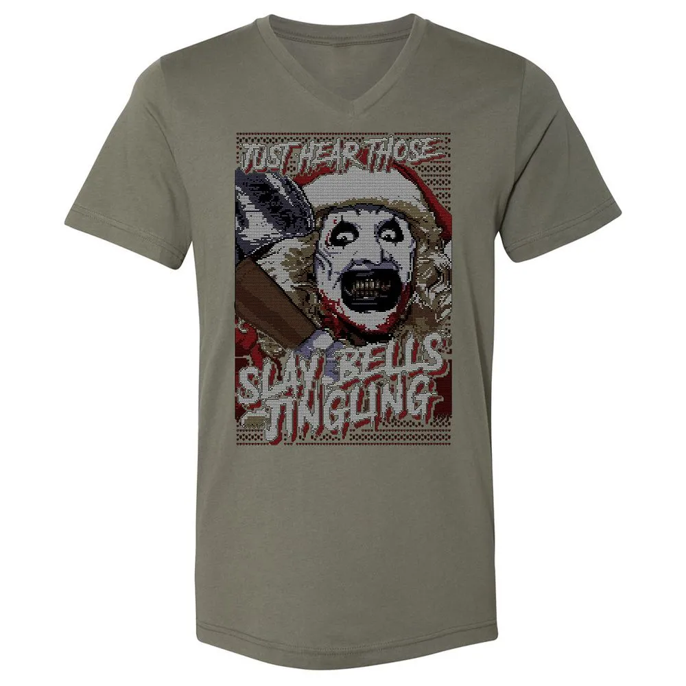 Slay Bells Jingling Unisex V-Neck T-Shirt - Military Green - 10