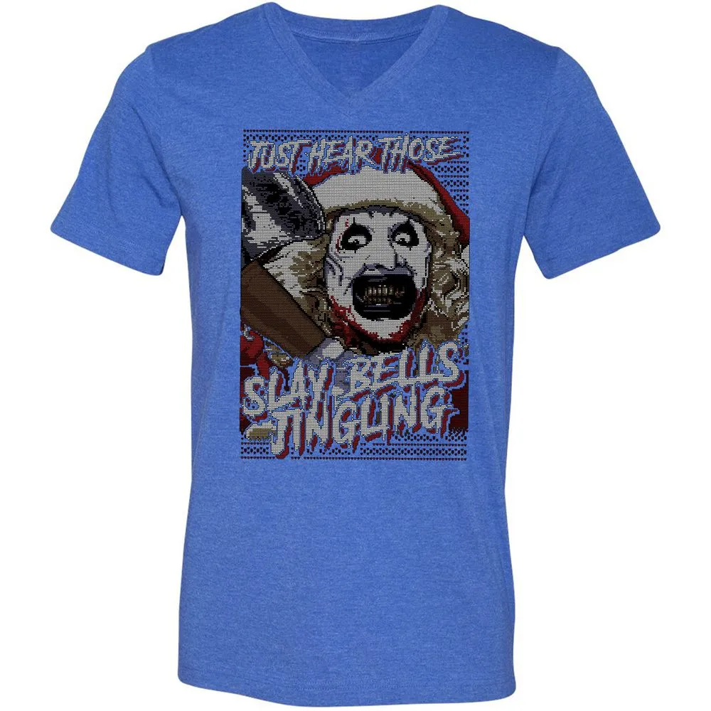 Slay Bells Jingling Unisex V-Neck T-Shirt - Heather True Royal - 14