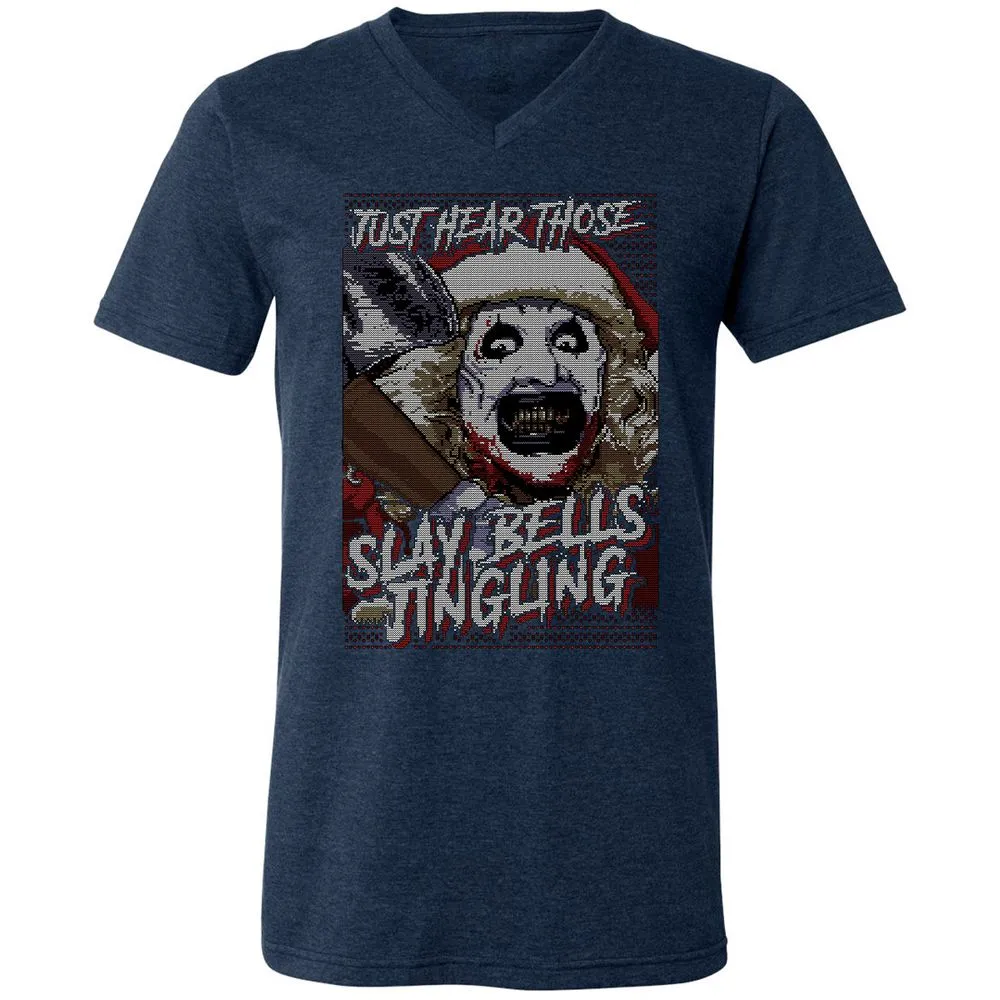 Slay Bells Jingling Unisex V-Neck T-Shirt - Heather Navy - 15