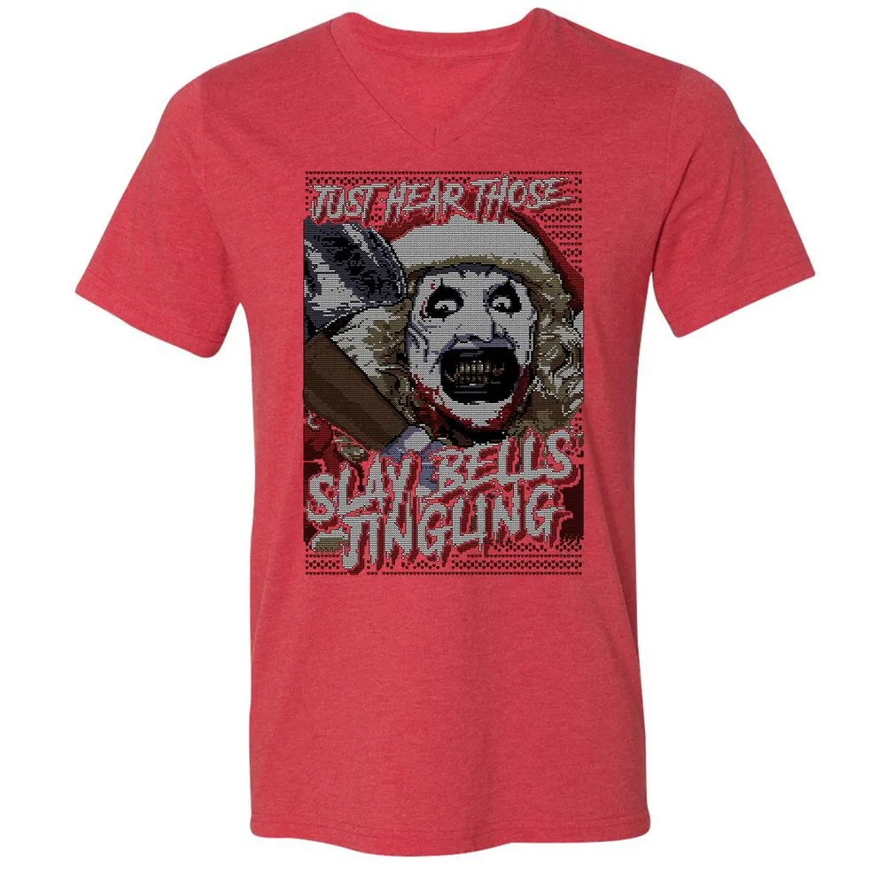Slay Bells Jingling Unisex V-Neck T-Shirt - Heather Red - 16