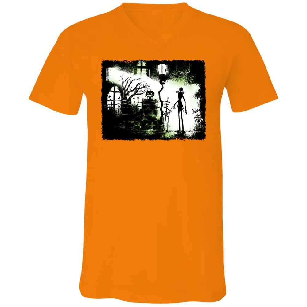 Unisex V-Neck T-Shirt - Black - Orange - 11