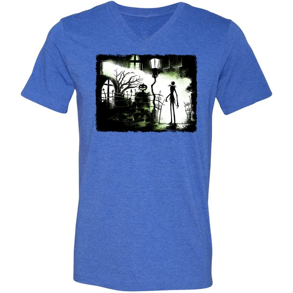 Unisex V-Neck T-Shirt - Black - Heather True Royal - 14
