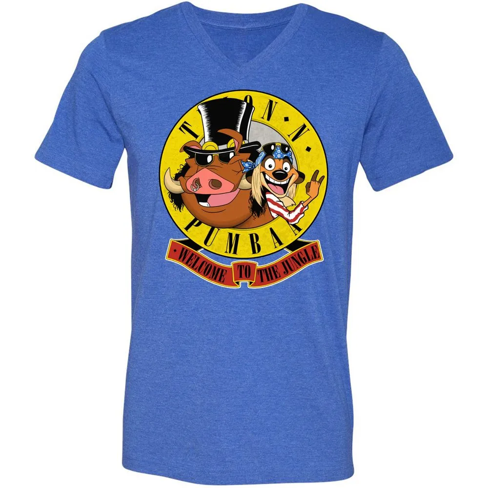 Unisex V-Neck T-Shirt - Black - Heather True Royal - 14