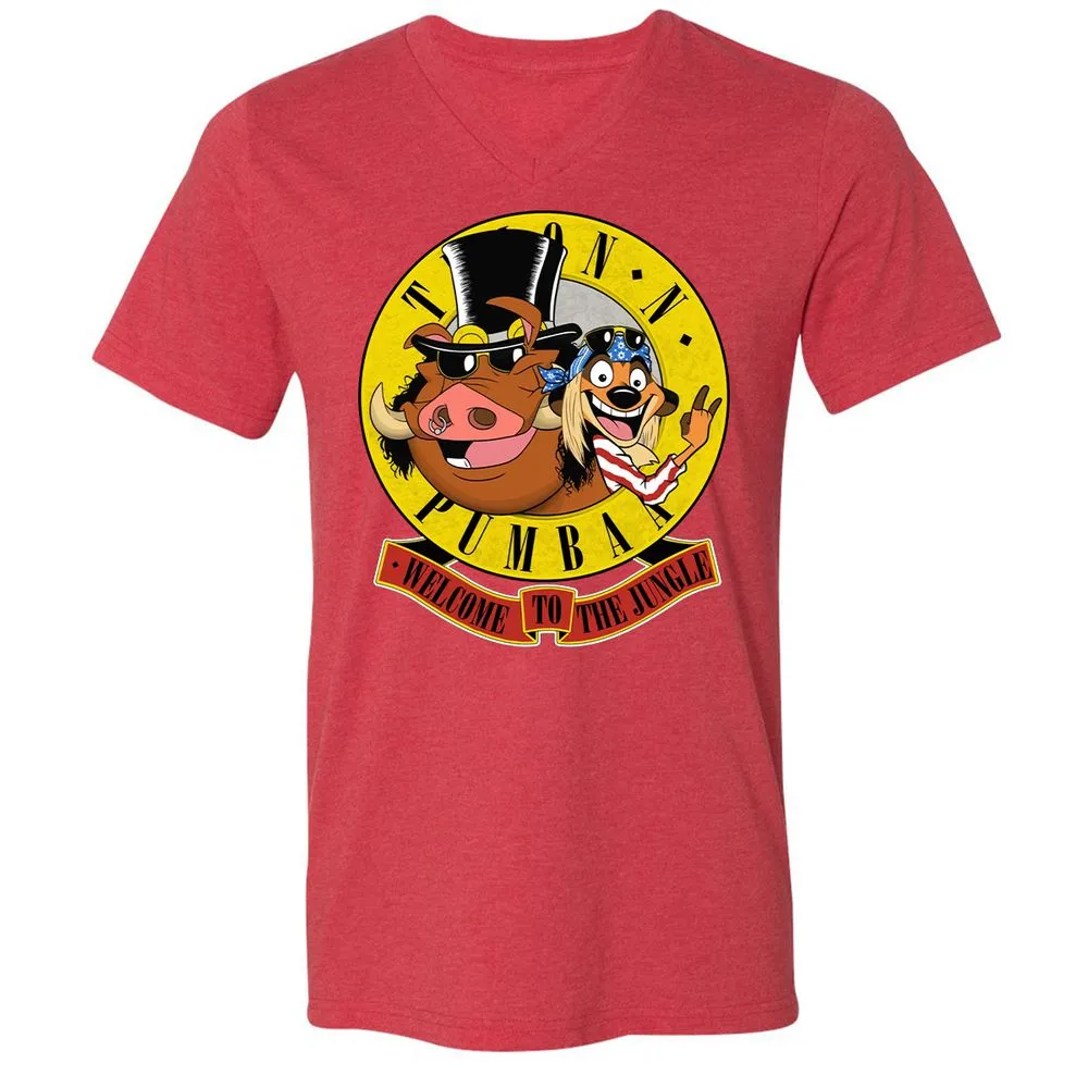 Unisex V-Neck T-Shirt - Black - Heather Red - 16