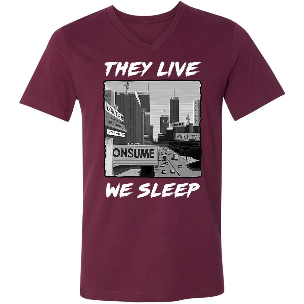 Unisex V-Neck T-Shirt - BELRJUTB - Maroon - 6