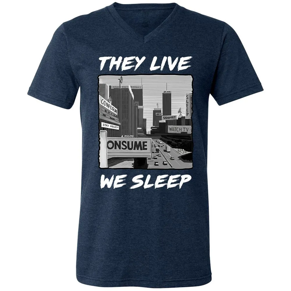 Unisex V-Neck T-Shirt - BELRJUTB - Heather Navy - 15