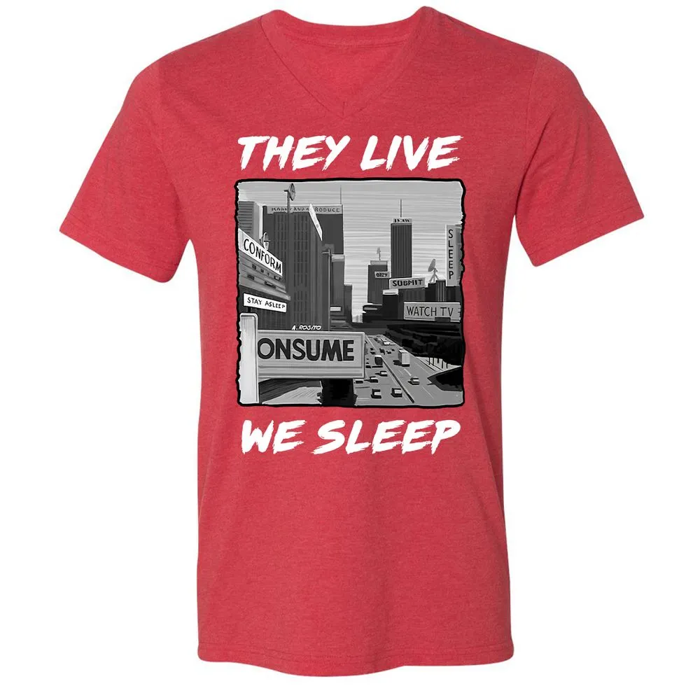 Unisex V-Neck T-Shirt - BELRJUTB - Heather Red - 16