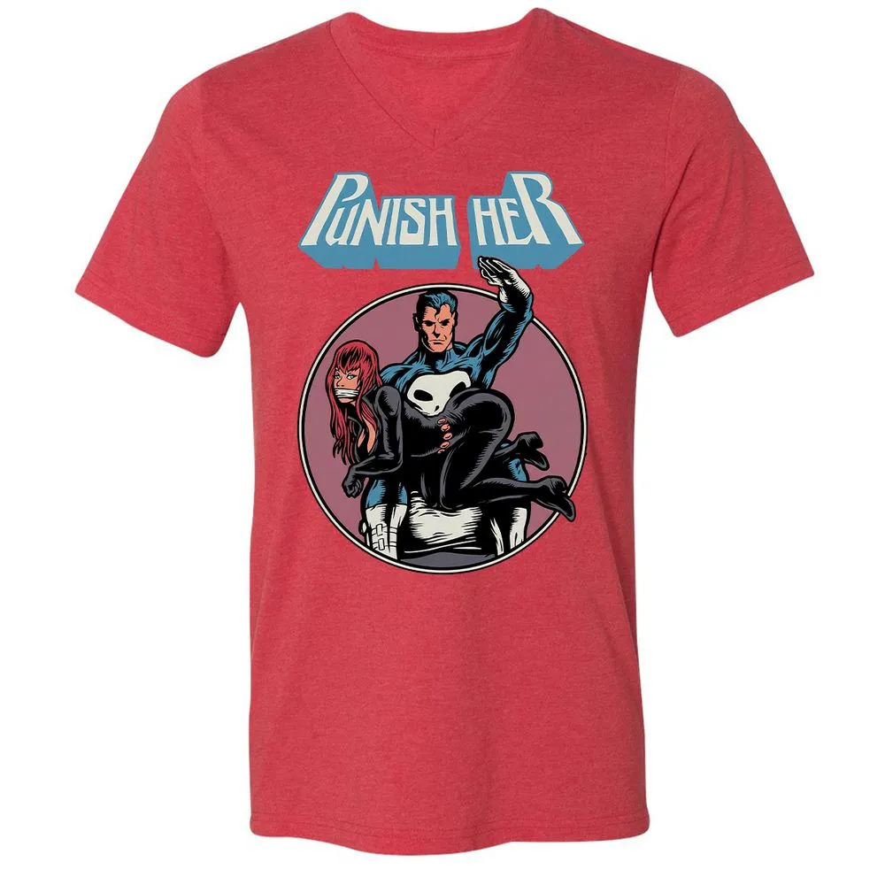 Unisex V-Neck T-Shirt - GLFDGG24 - Heather Red - 16