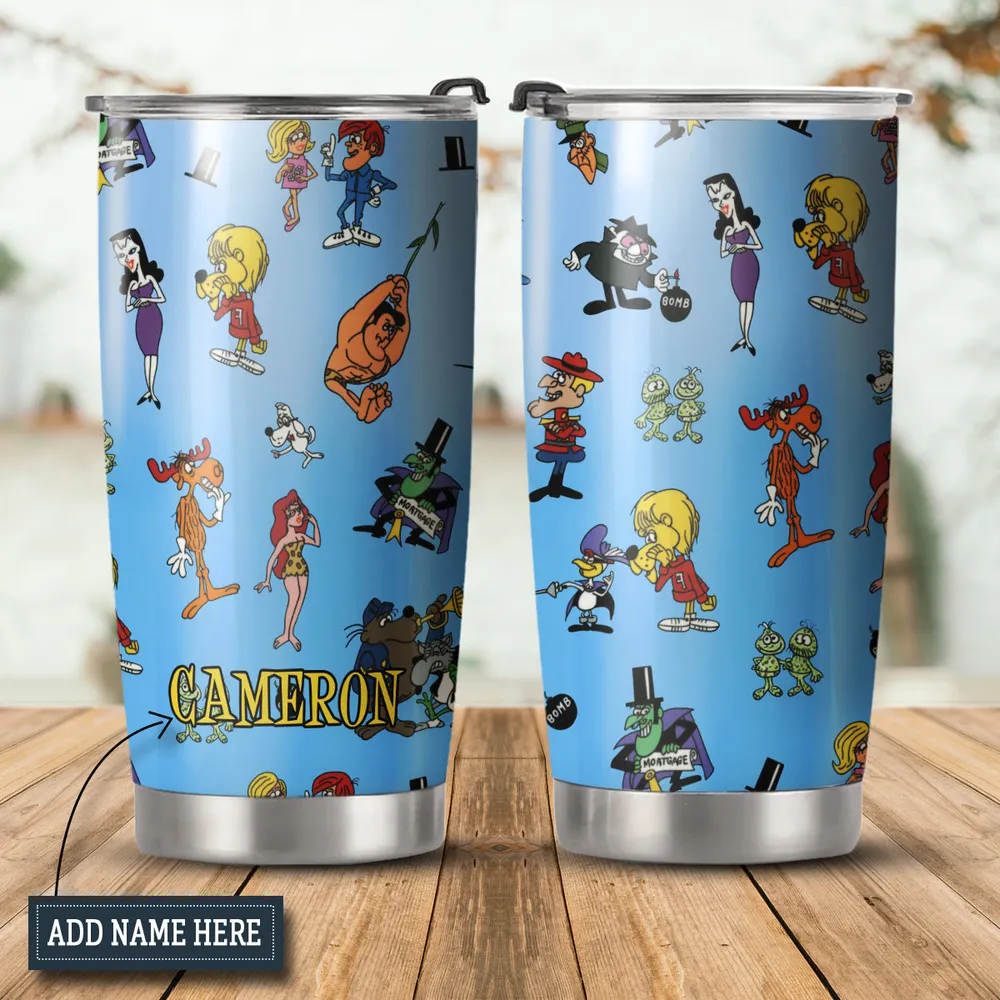 The Adventures of Rocky and Bullwinkle and Friends Characters Pattern Stainless Steel Tumbler - 1