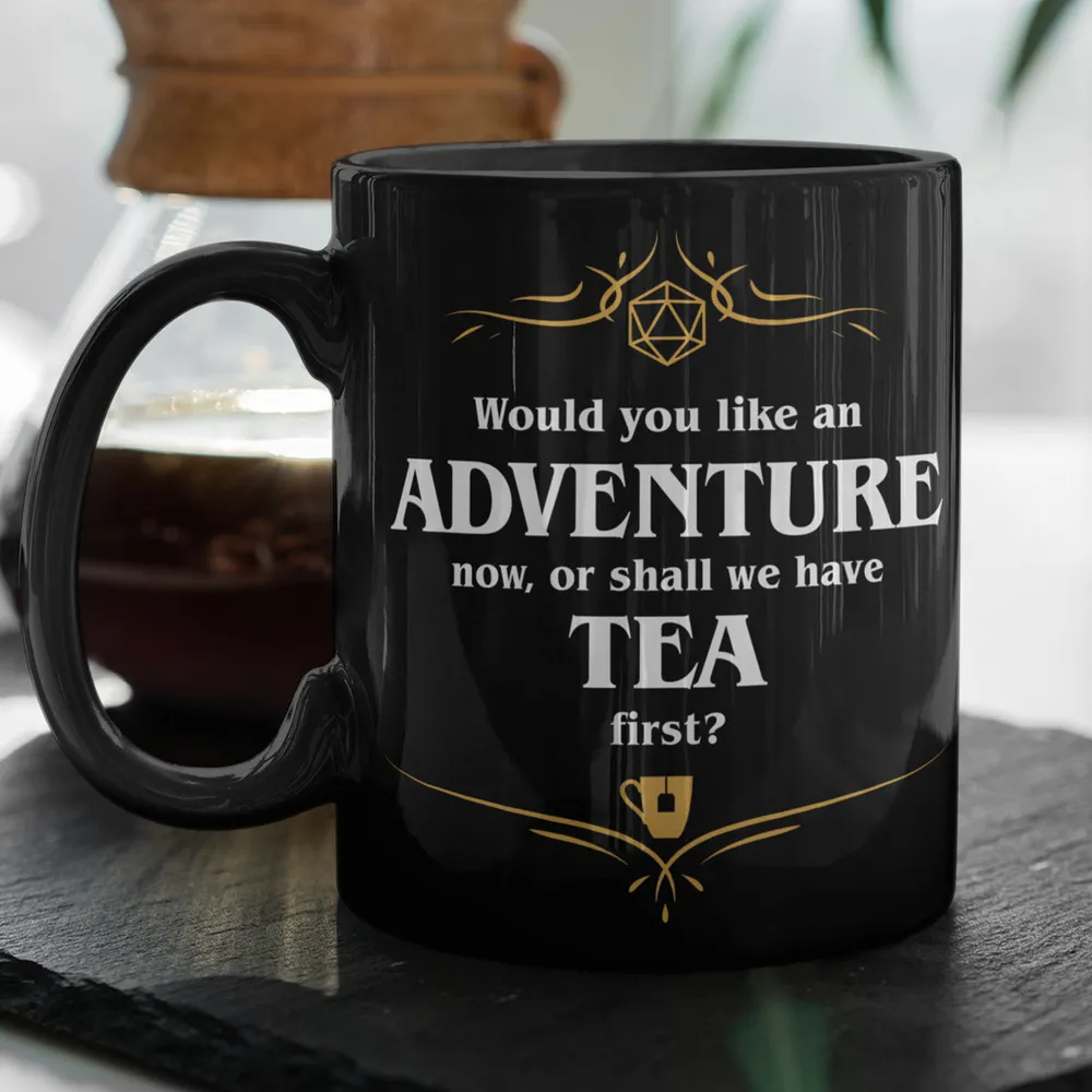 Adventure or Tea Black Ceramic Mug - 1