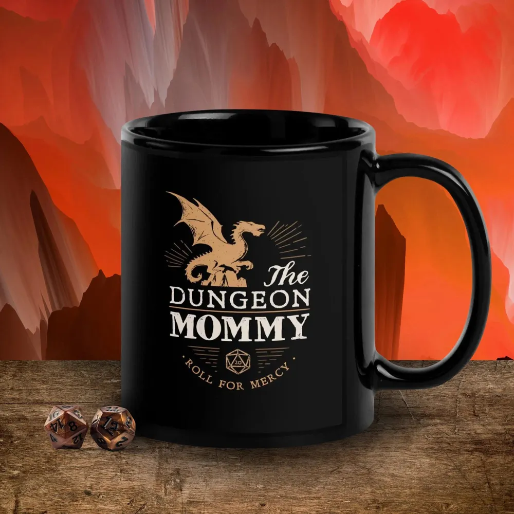 Dungeon Mommy Roll For Mercy Black Ceramic Mug - 1