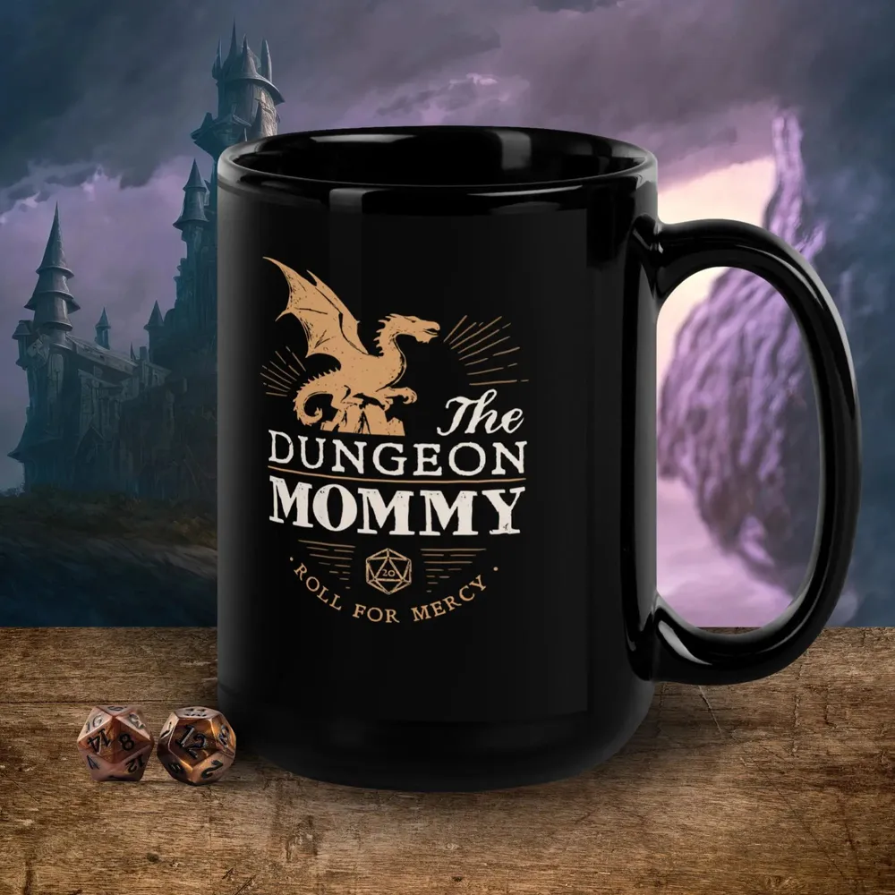 Dungeon Mommy Roll For Mercy Black Ceramic Mug - 2