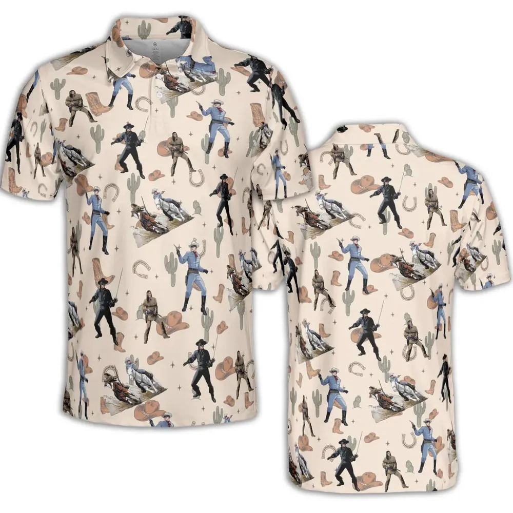 Old Western The Lone Ranger Zorro Tarzan AOP Men/Women Polo Shirt - 2