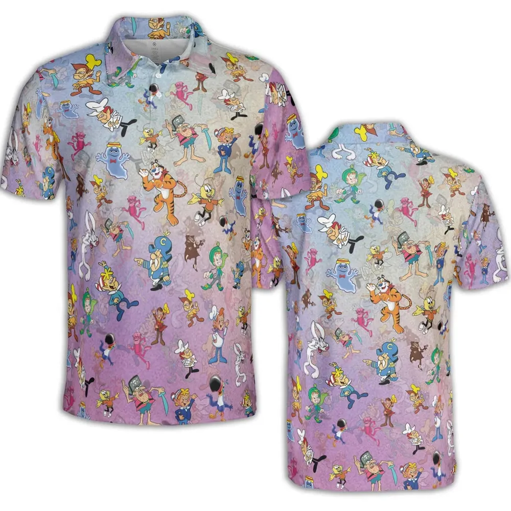 80s 90s Commercial Cereal Mascots AOP Men/Women Polo Shirt - 2
