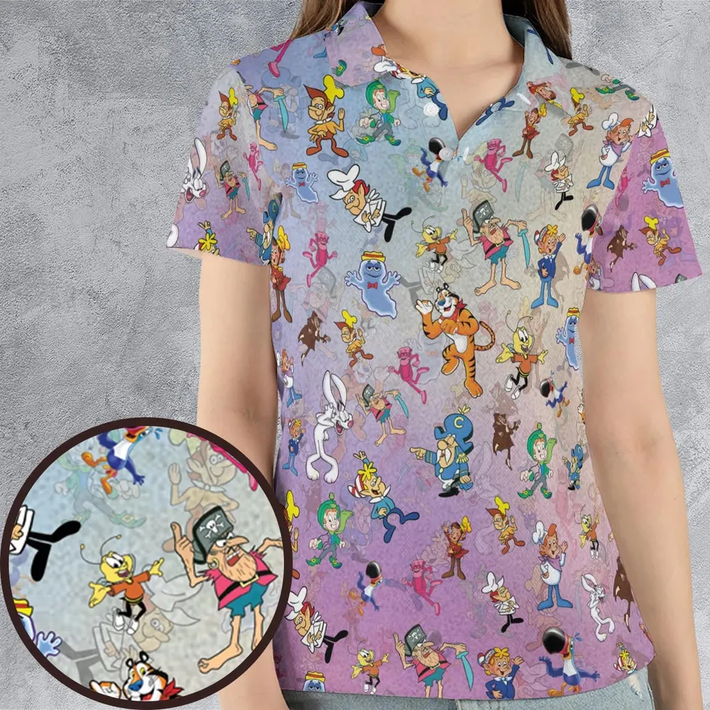 80s 90s Commercial Cereal Mascots AOP Men/Women Polo Shirt - 4