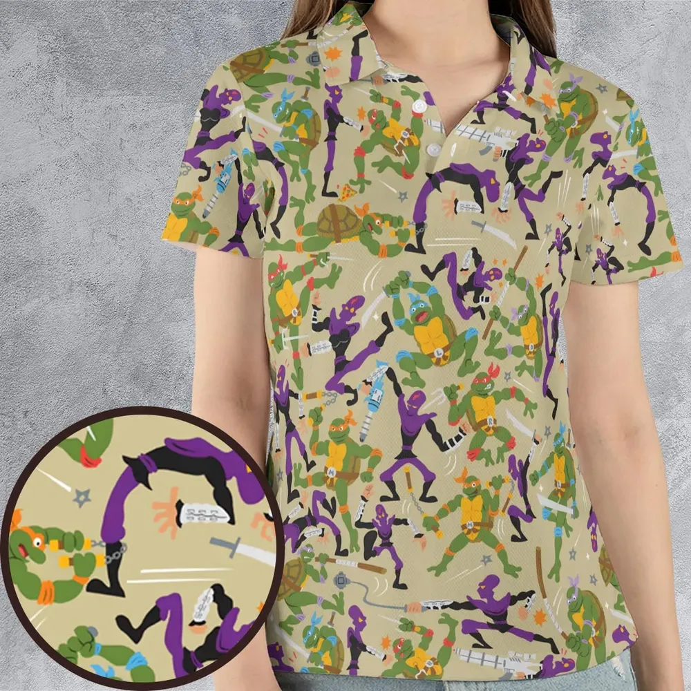 Green and Purple Battle TMNT AOP Men/Women Polo Shirt - 4