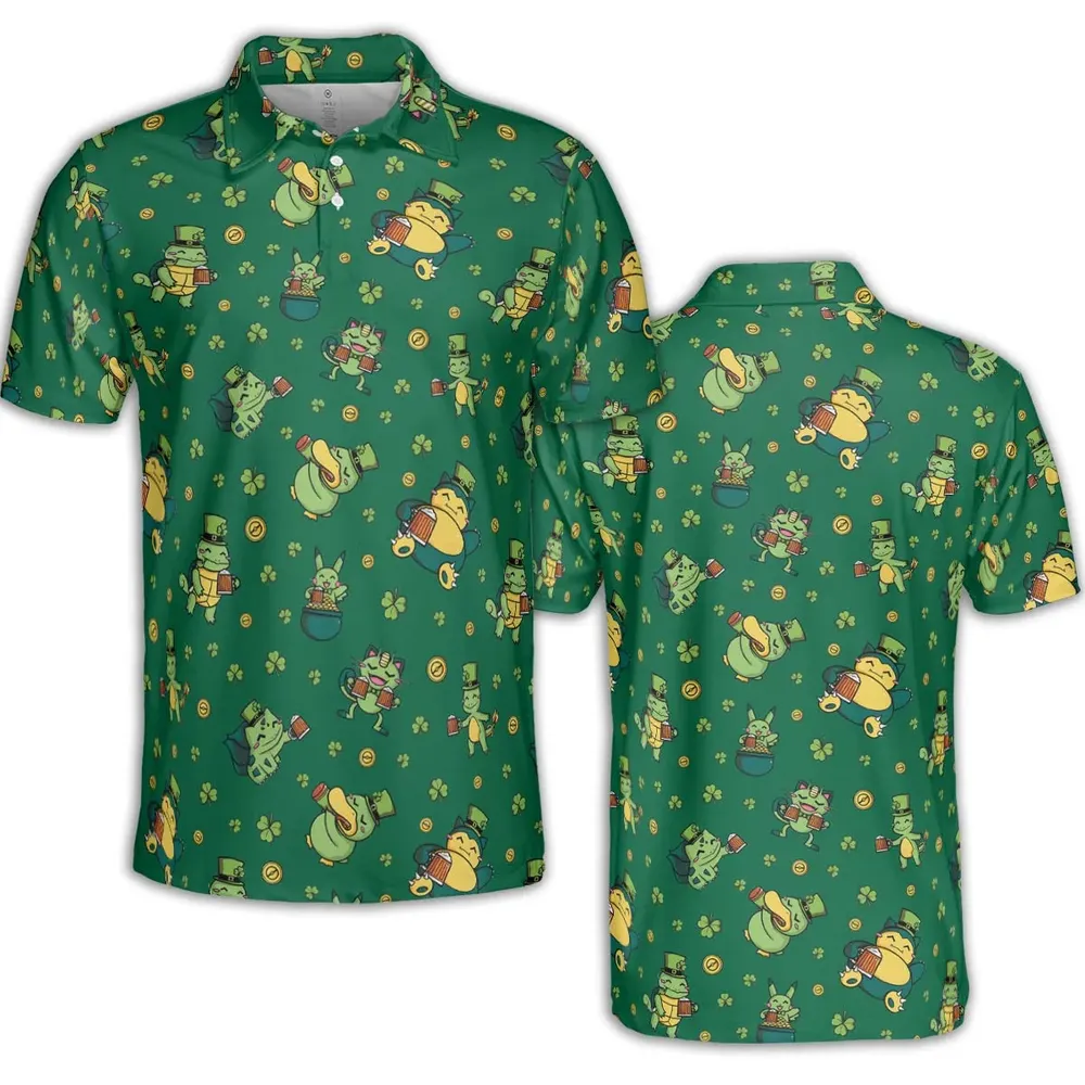 Happy St. Patrick day Pokemon Green AOP Men/Women Polo Shirt - 2