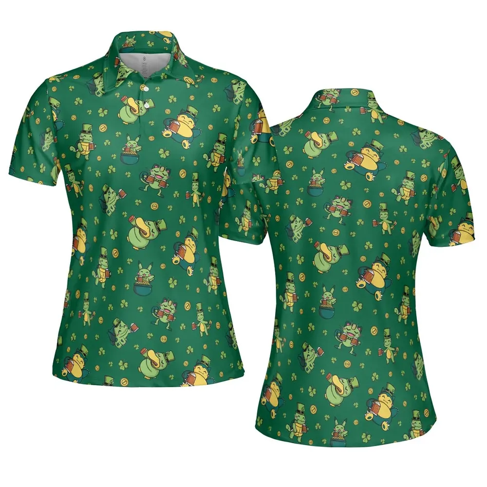 Happy St. Patrick day Pokemon Green AOP Men/Women Polo Shirt - 5