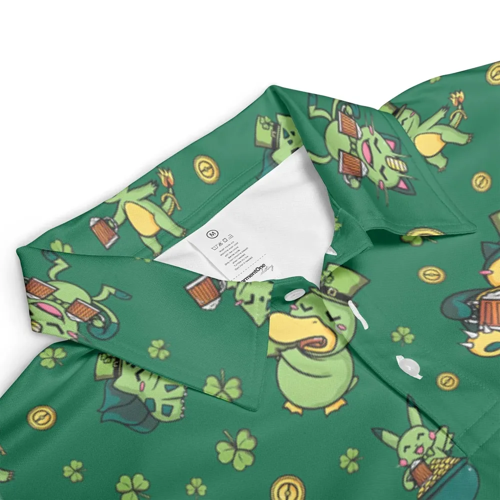 Happy St. Patrick day Pokemon Green AOP Men/Women Polo Shirt - 3