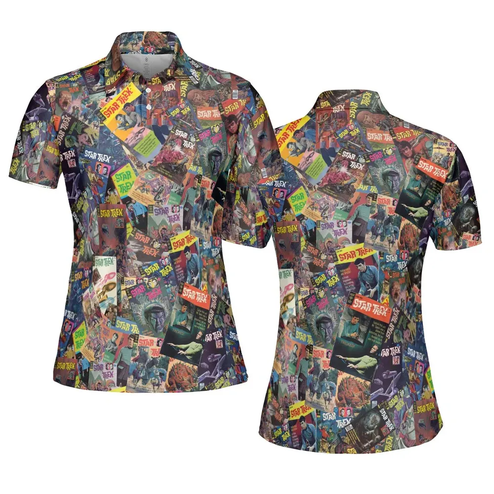Vintage 1970s Star Trek Comic Books Collage AOP Men/Women Polo Shirt - 5