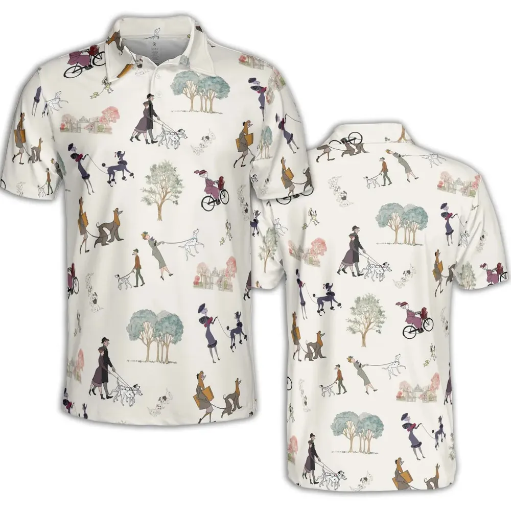 Dog Walking Look Alikes 101 Dalmations AOP Men/Women Polo Shirt - 2