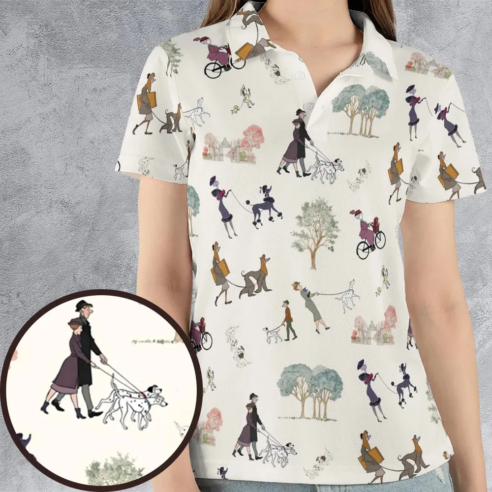 Dog Walking Look Alikes 101 Dalmations AOP Men/Women Polo Shirt - 4