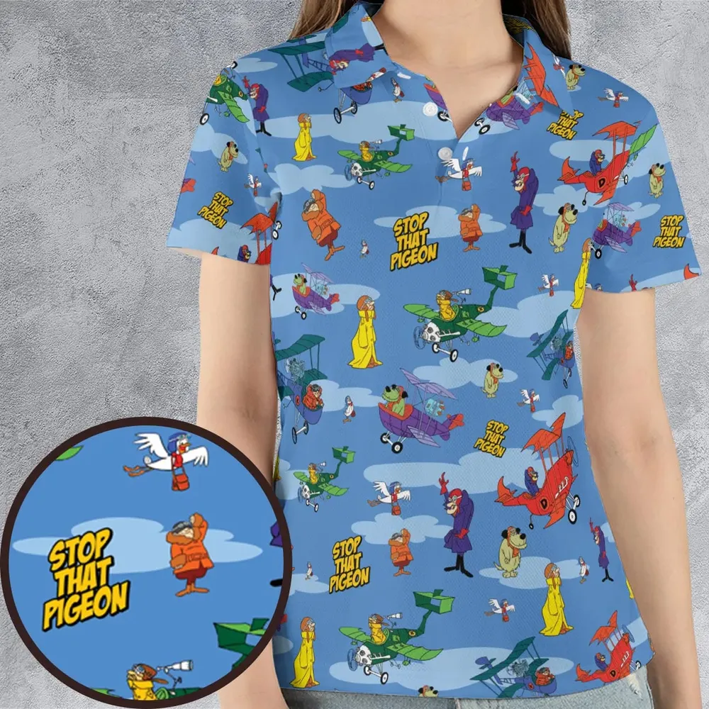 Stop That Pigeon Dastardly and Muttley in Their Flying Machines AOP Men/Women Polo Shirt - 4