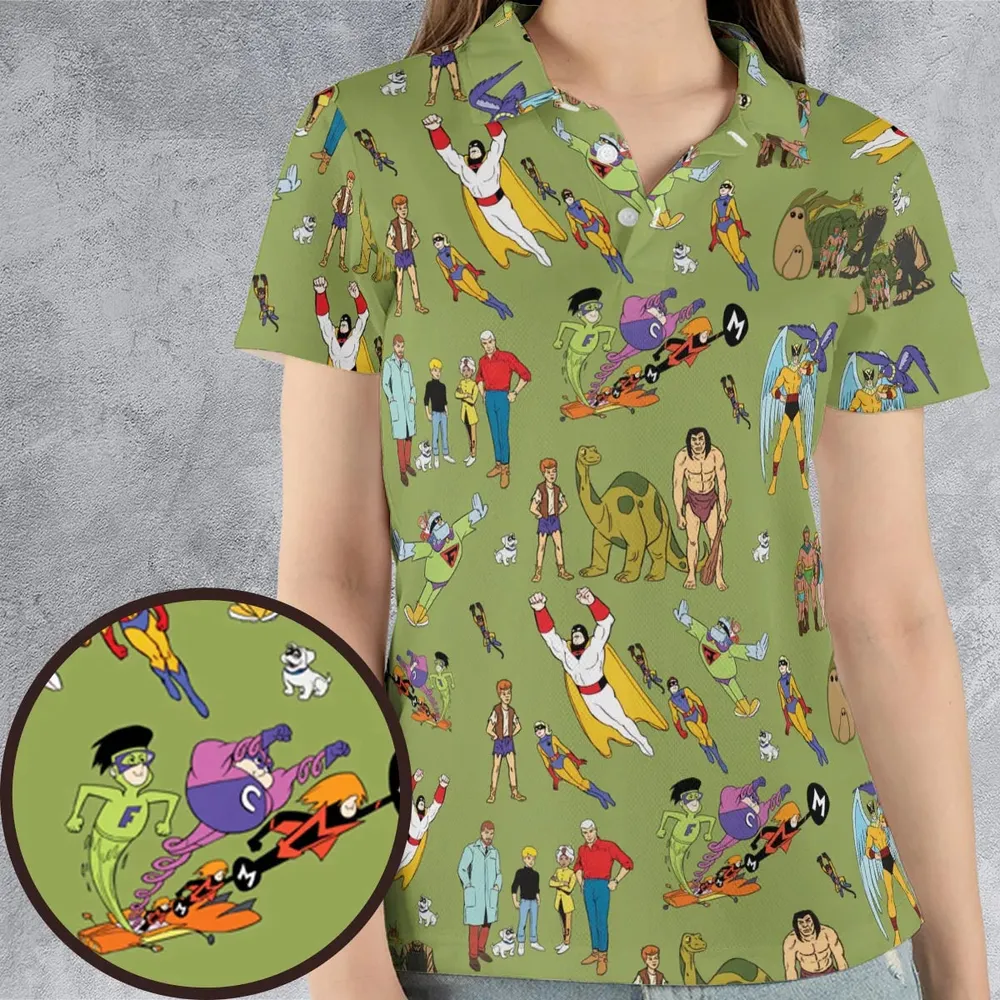 60s Vintage Characters AOP Men/Women Polo Shirt - 4