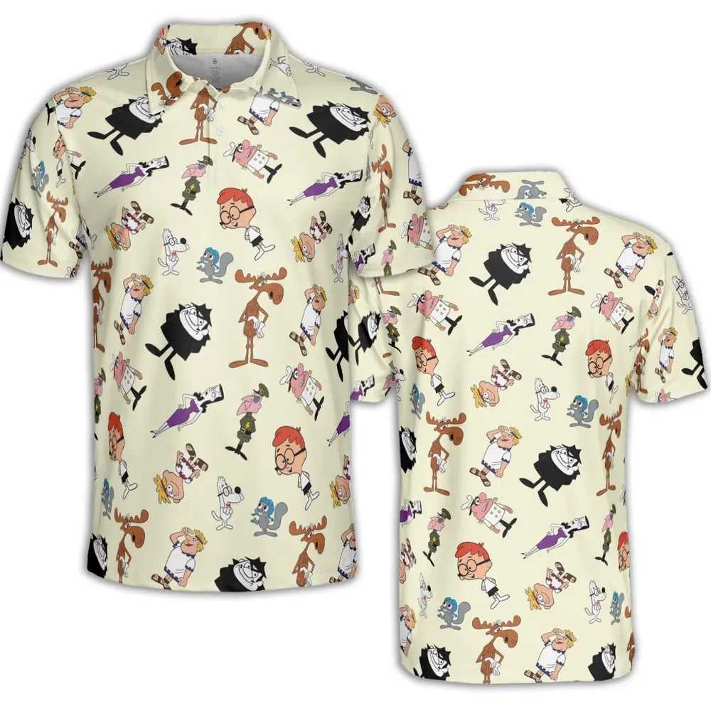 60s The Adventures Of Rocky And Bullwinkle and Friends AOP Men/Women Polo Shirt - 2