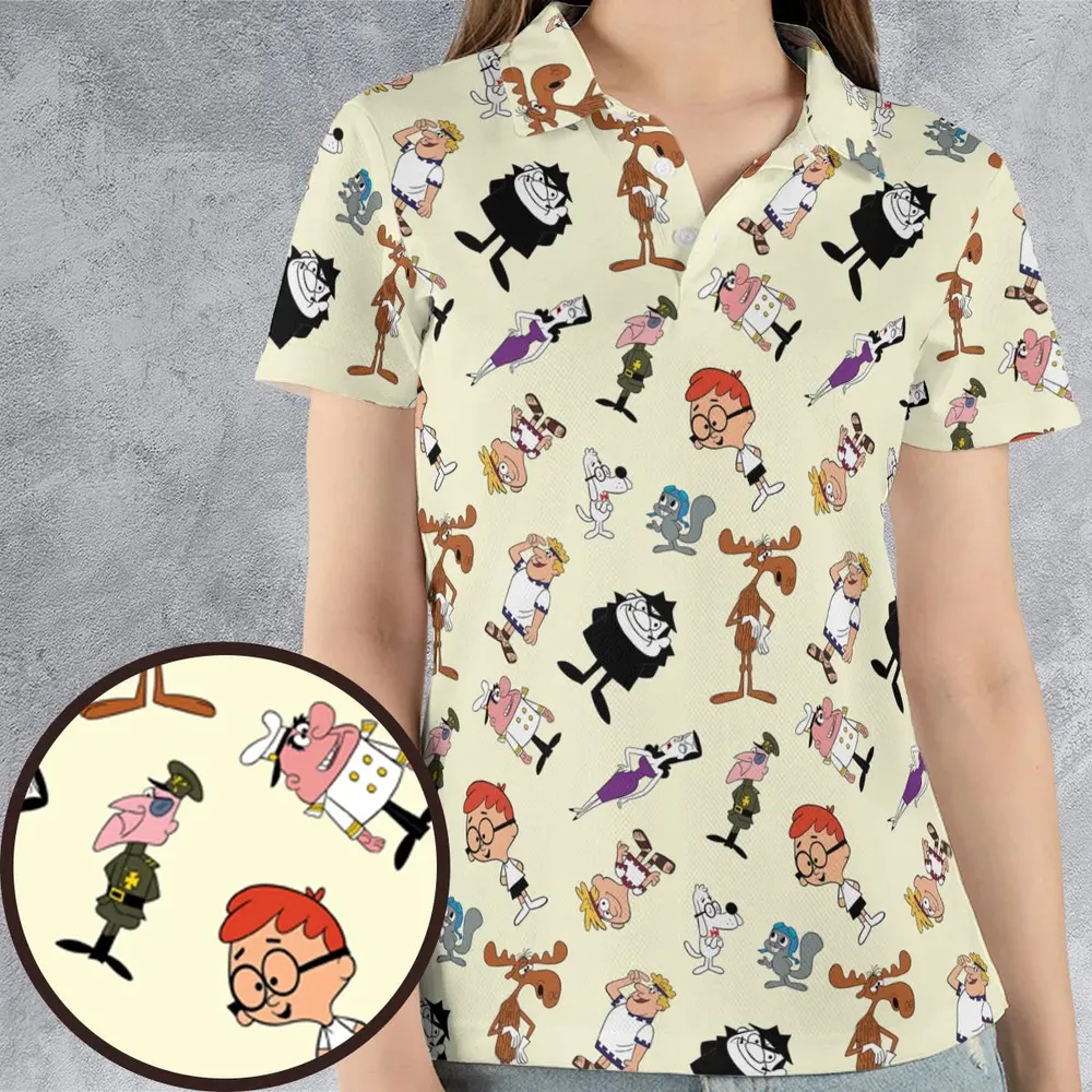 60s The Adventures Of Rocky And Bullwinkle and Friends AOP Men/Women Polo Shirt - 4