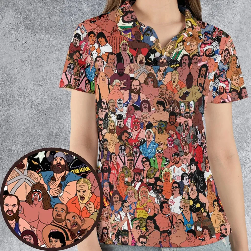 90s Professional Wrestlers AOP Men/Women Polo Shirt - 4