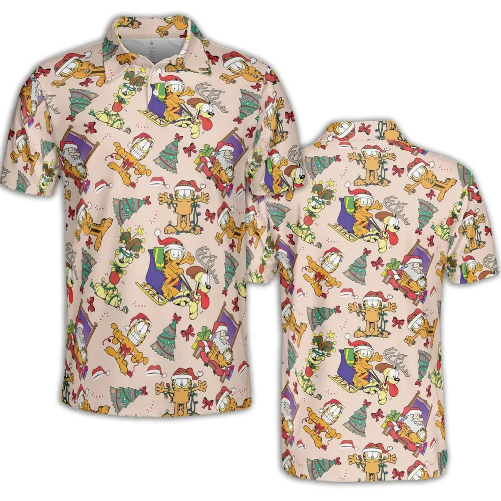 Garfield And Odie Christmas Sleigh AOP Men/Women Polo Shirt - 2