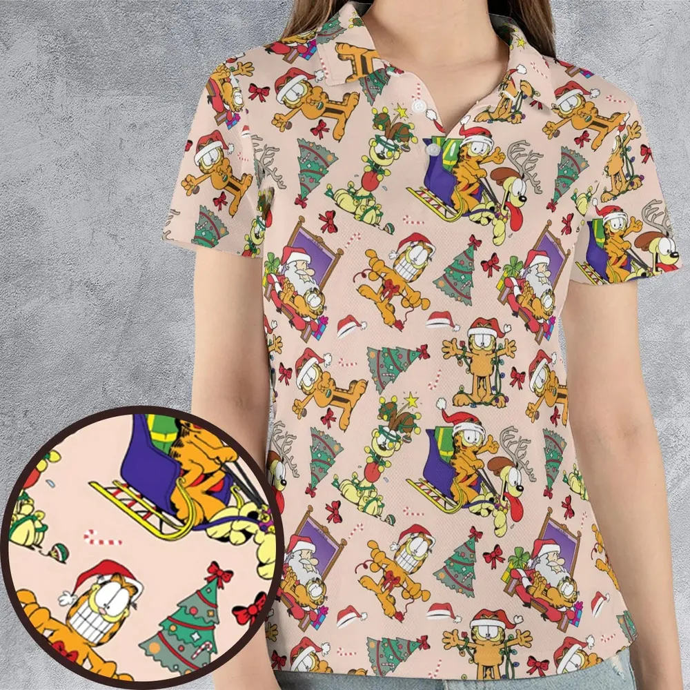 Garfield And Odie Christmas Sleigh AOP Men/Women Polo Shirt - 4