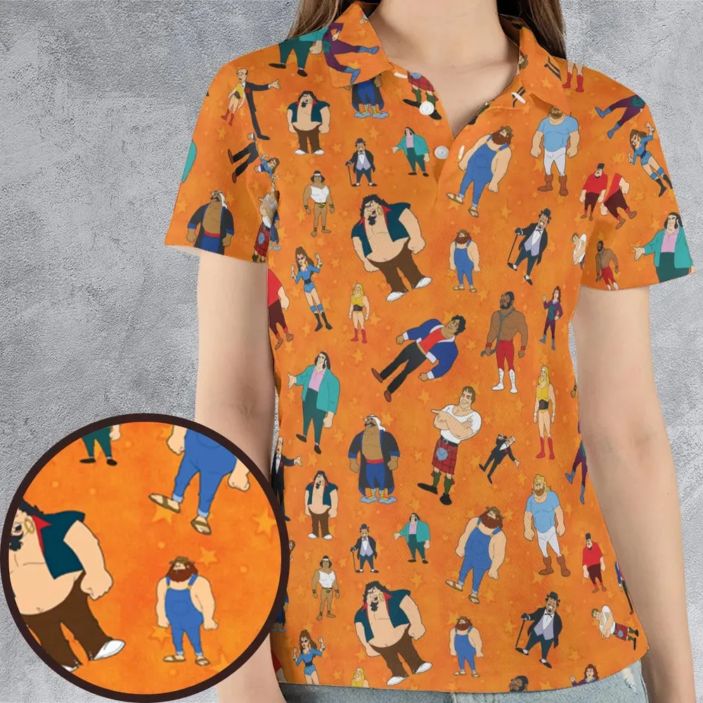80s Hulk Rock 'n' Wrestling Characters AOP Men/Women Polo Shirt - 4