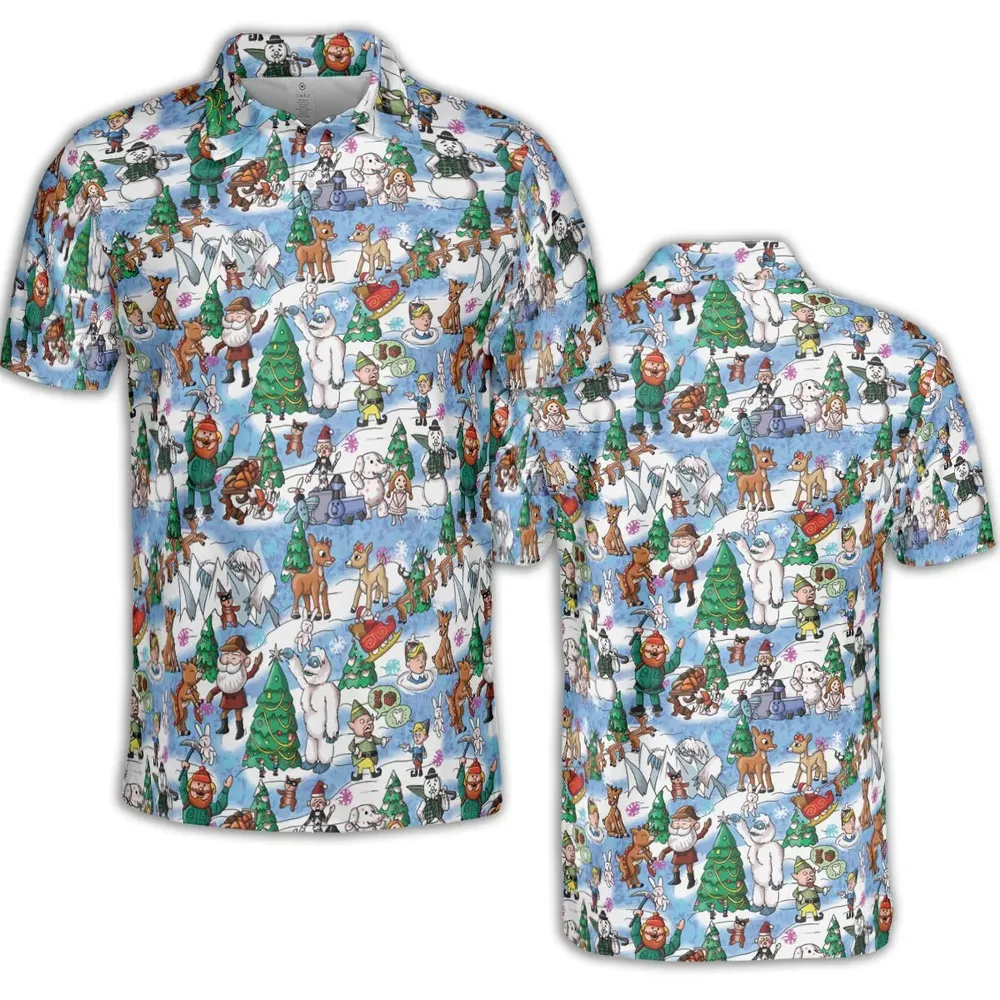 Snowland Rudolph the Red-Nosed Reindeer AOP Men/Women Polo Shirt - 2