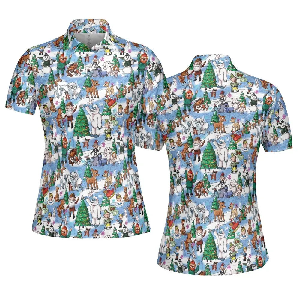 Snowland Rudolph the Red-Nosed Reindeer AOP Men/Women Polo Shirt - 5